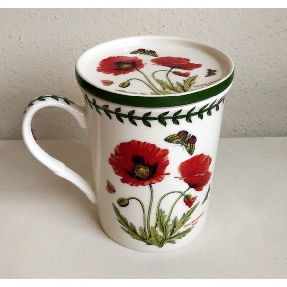 Portmeirion Botanic Garden Red Poppy Mug & Coaster Set Porcelain for Coffee Tea - Picture 2 of 11